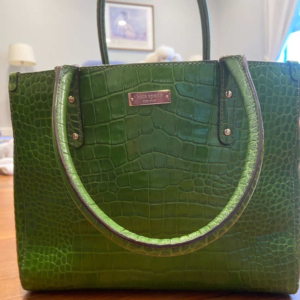 Kate Spade Croc Embossed Leather Satchel-Green